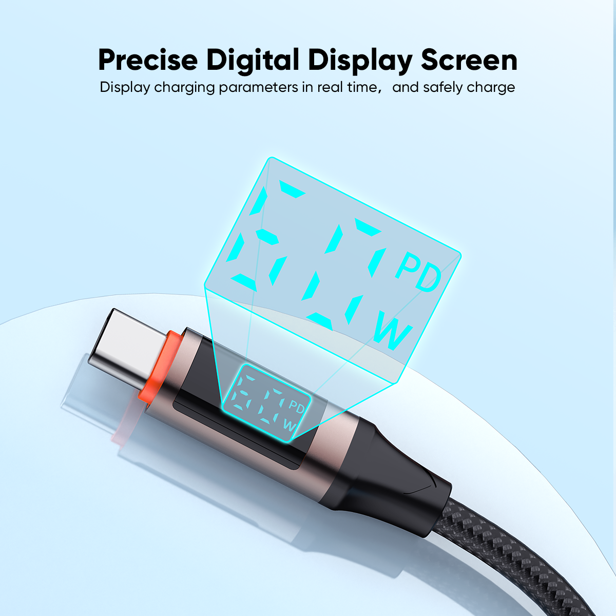 VIDVIE 60W Type-C to Type-C Fast Charging Cable with LED Display (1.2M)