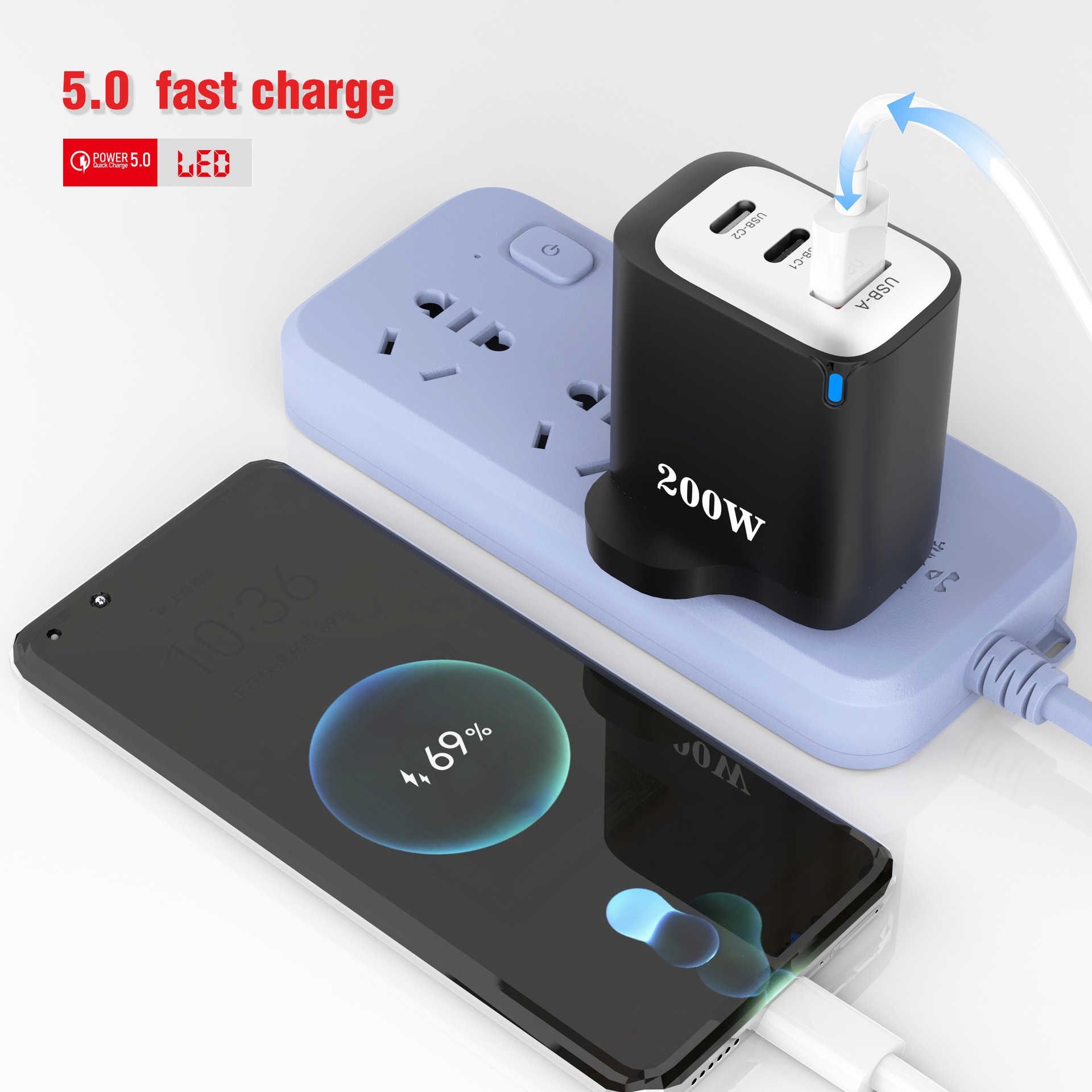 HYTO 200W Multi-Port USB Charger Block – Fast Charging PD Wall Adapter for Mobile Phones