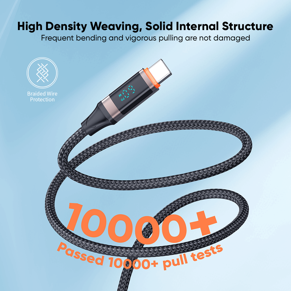 VIDVIE 60W Type-C to Type-C Fast Charging Cable with LED Display (1.2M)