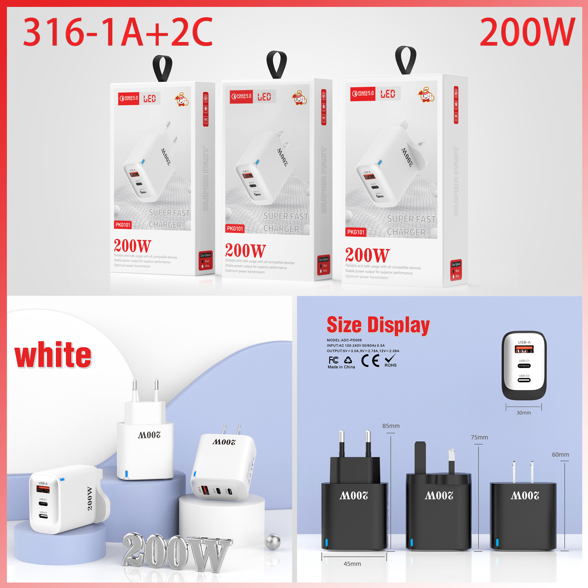 HYTO 200W Multi-Port USB Charger Block – Fast Charging PD Wall Adapter for Mobile Phones