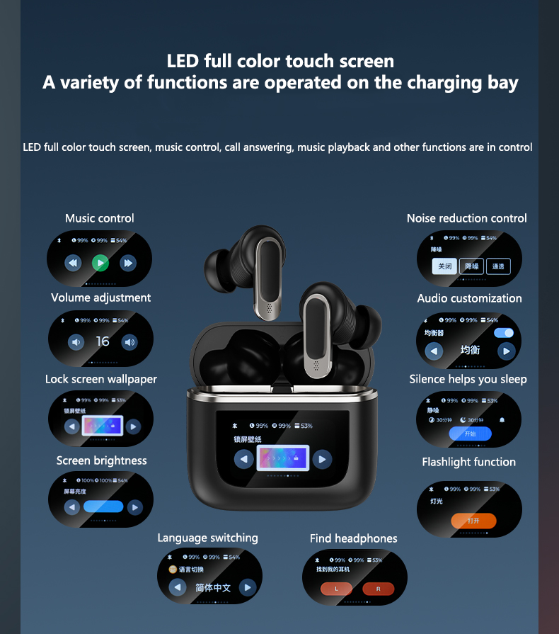 M6 Smart Touch TWS Wireless Earbuds with LCD Display & Noise Reduction
